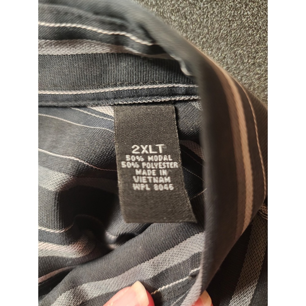 Alfani Men's 2XLT Short Sleeve Button Down  Black Gray White Striped Modal Blend - Picture 5 of 7